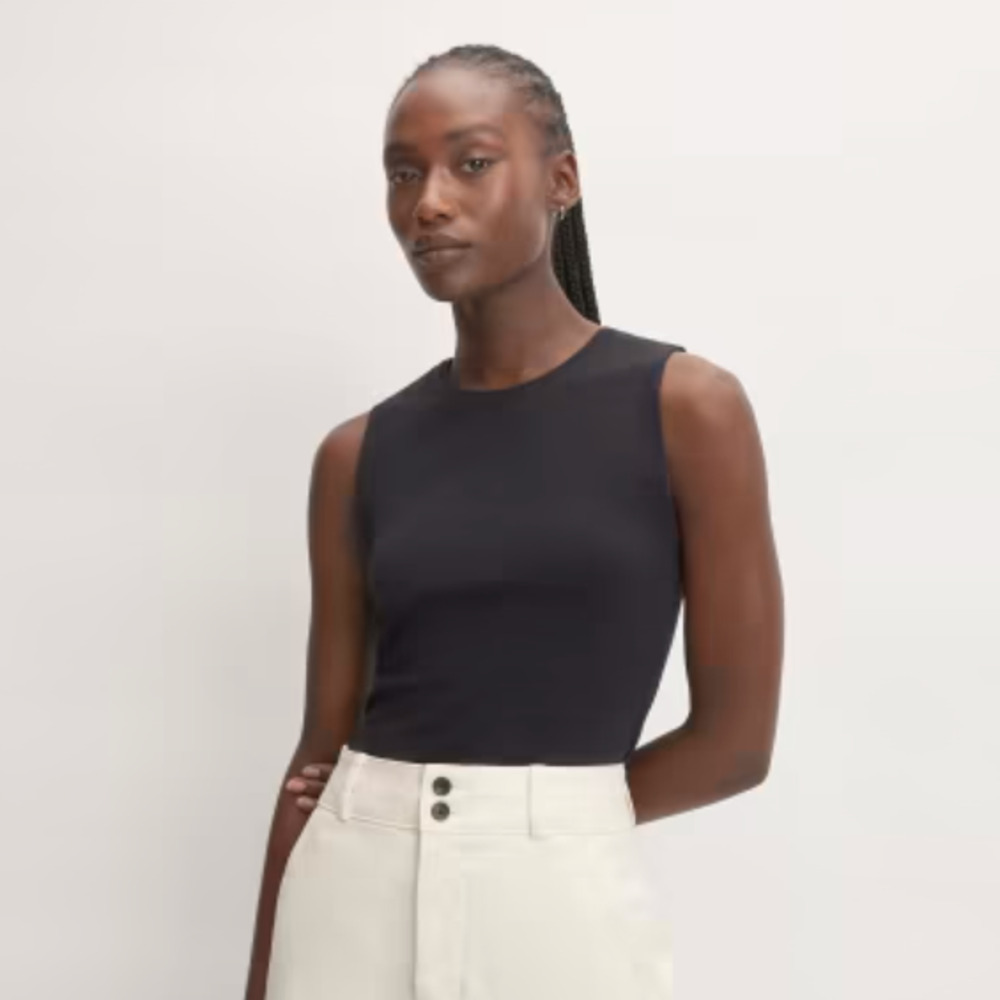 Everlane The Supima Form Stretch Tank Size Extra Small Black High Neck NWT